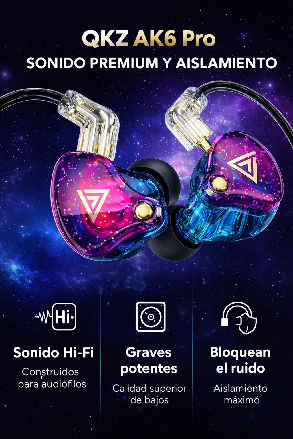 Auriculares Qkz Ak6 Pro con micrófono Stage Return para gaming y Streaming