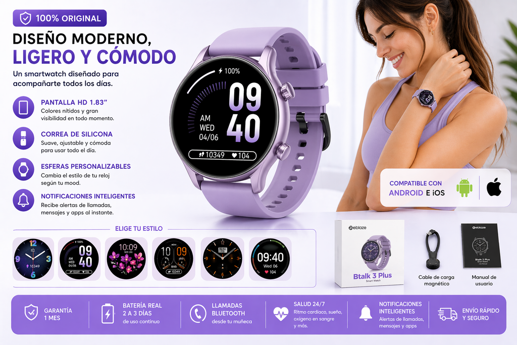 Smartwatch Zeblaze Btalk 3 Plus Recibe Llamadas Y Notificaciones Caja Lila Malla Lila Bisel Lila